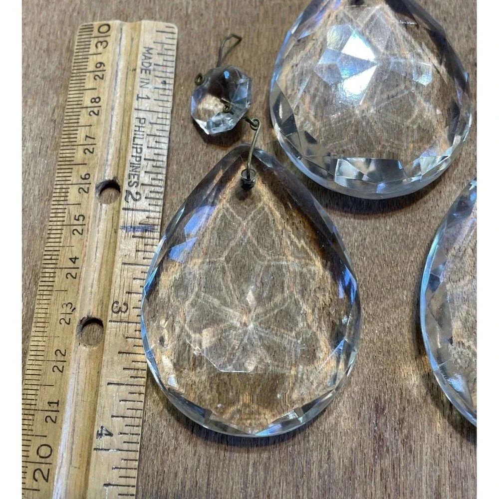 6 Antique Crystal Prisms for Chandelier 2.5” Vintage Clear Faceted Drops - Picture 6 of 10